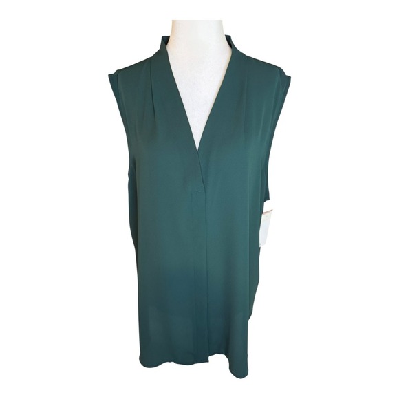 Nordstrom Rack Sleeveless Blouse V-Neck Green Ponderosa Career Top 2X NWT‎ - Picture 1 of 7